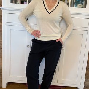 J Crew Cream & Navy V-Neck